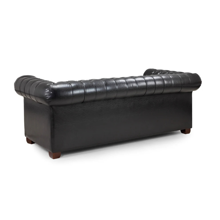 Chesterfield 3 Seater Sofa in Black – Button-Tufted Design with Wooden Feet