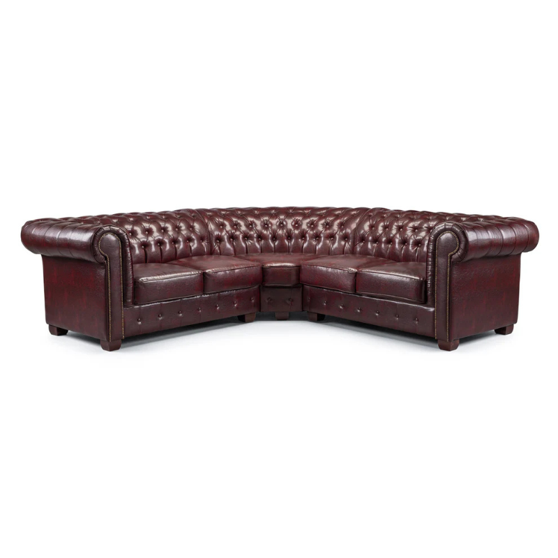 Chesterfield Oxblood Red Large Corner Sofa – Classic Deep Buttoned Sectional for Elegant Living Rooms