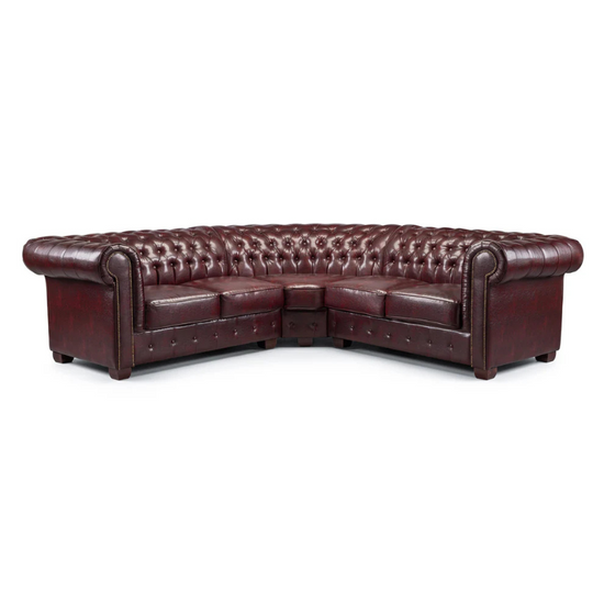 Chesterfield Oxblood Red Large Corner Sofa – Classic Deep Buttoned Sectional for Elegant Living Rooms