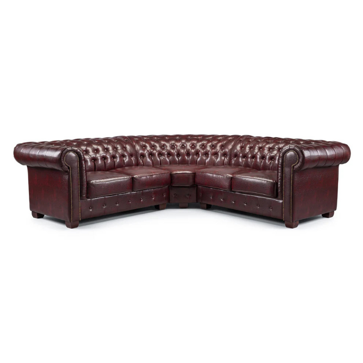 Chesterfield Oxblood Red Large Corner Sofa – Classic Deep Buttoned Sectional for Elegant Living Rooms