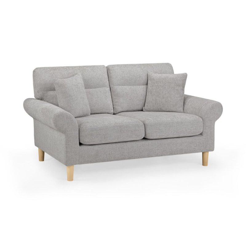 Florence 2 Seater Sofa – Silver Chenille Fabric Couch with Scroll Arms