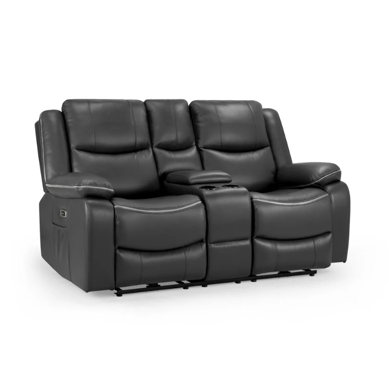 Harald Black 2 Seater Electric Recliner Sofa – Leather-Effect Power Reclining Loveseat