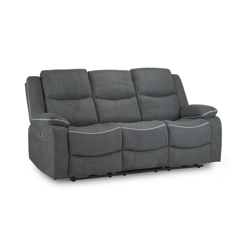 Harald Graphite Grey 3 Seater Electric Recliner Sofa – Leather-Effect Power Reclining Couch