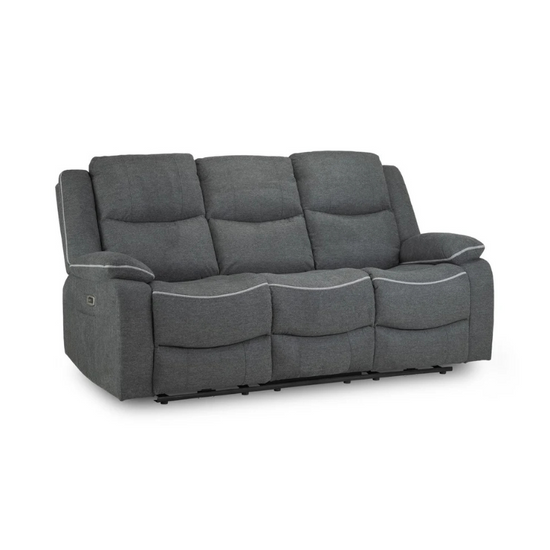 Harald Graphite Grey 3 Seater Electric Recliner Sofa – Leather-Effect Power Reclining Couch