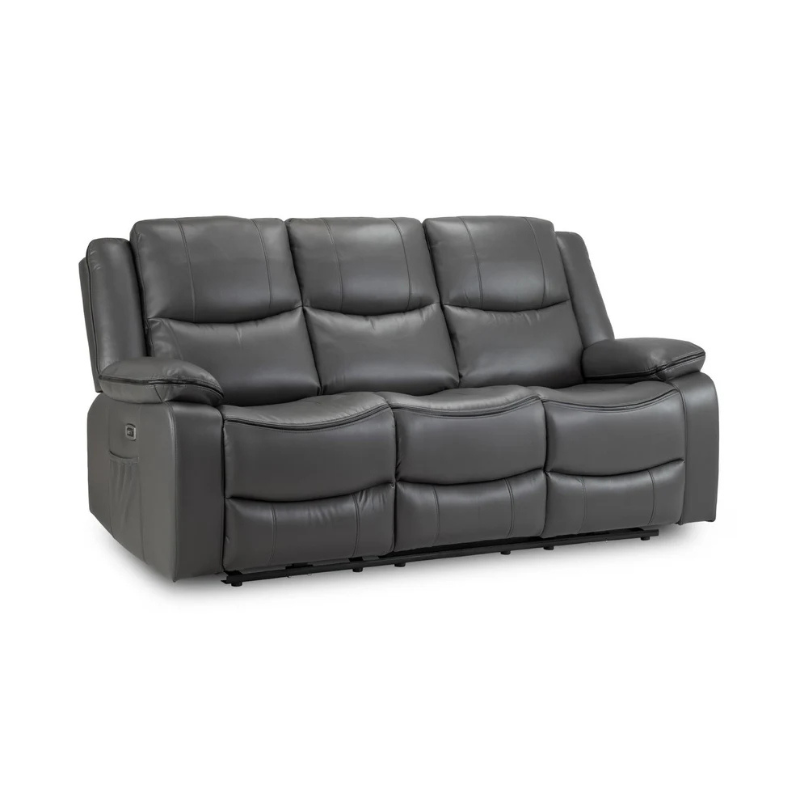 Harald 3 Seater Electric Recliner Sofa – Grey Leather-Effect with Dual Recline
