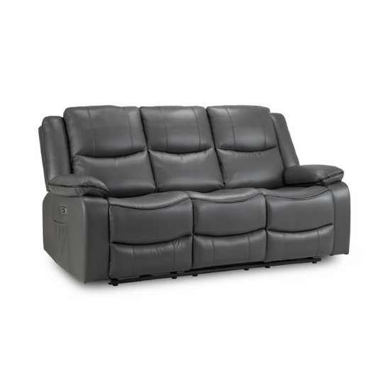 Harald 3 Seater Electric Recliner Sofa – Grey Leather-Effect with Dual Recline