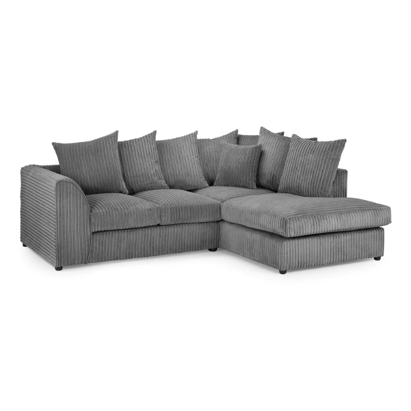 Harley Jumbo Cord Grey Right Hand Facing Corner Sofa – Large Comfortable Fabric Couch
