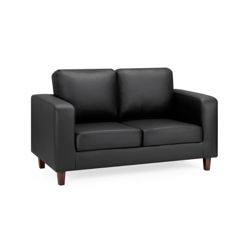 Box Sofa Black 2 Seater – Modern Faux Leather Compact Sofa