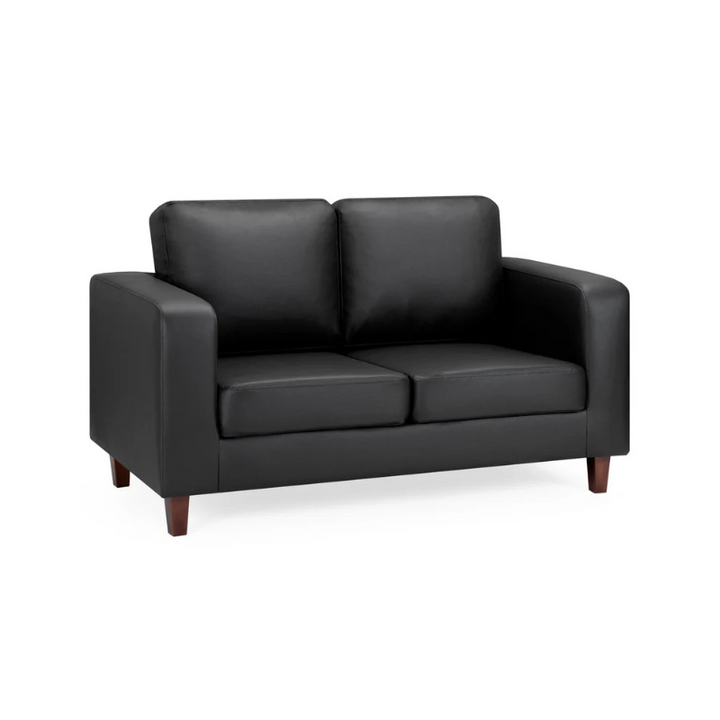 Box Sofa Black 2 Seater – Modern Faux Leather Compact Sofa