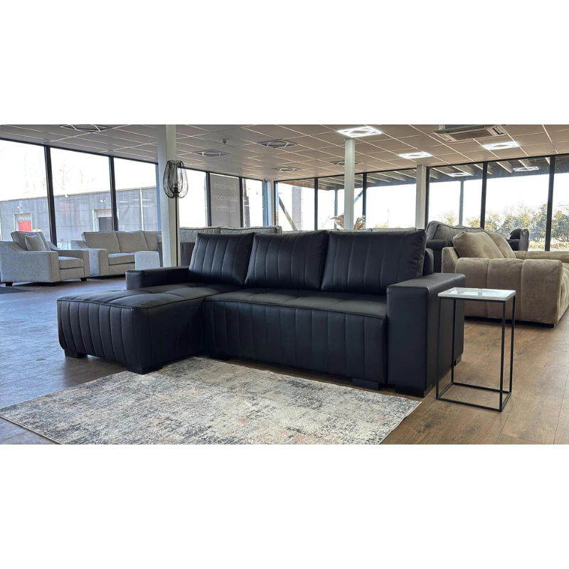 Hugo Left Hand Corner Sofabed – Black Faux Leather | Modern Sofa Bed