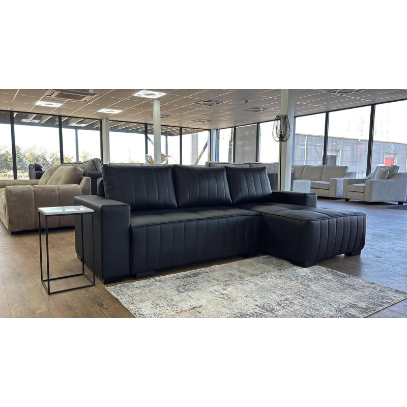 Hugo Right Hand Corner Sofabed – Black Faux Leather | Modern Sofa Bed