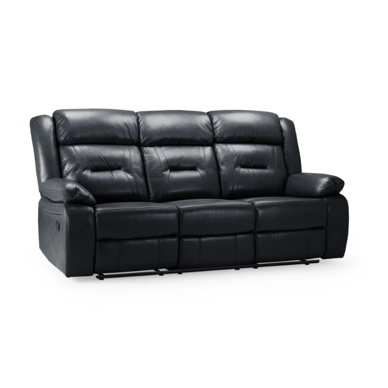 Novie 3 Seater Recliner Sofa – Black | Spacious Leather-Look Reclining Couch for Modern Living