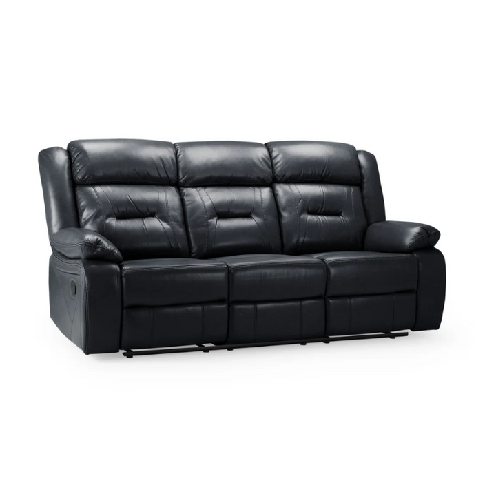 Novie 3 Seater Recliner Sofa – Black | Spacious Leather-Look Reclining Couch for Modern Living