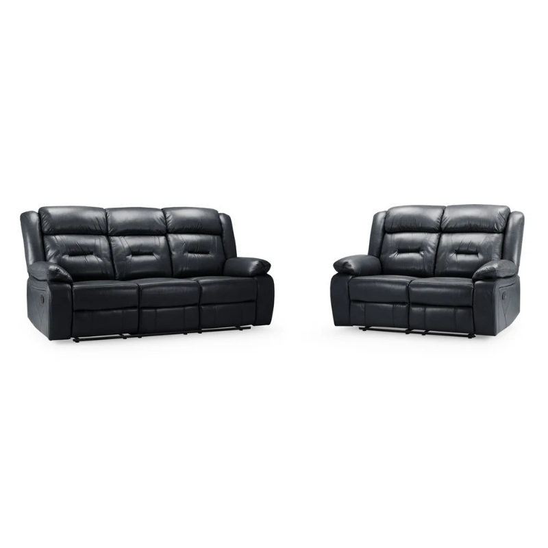 Novie Recliner Sofa Set – Black 3+2 Seater | Matching Leather-Look Reclining Suite