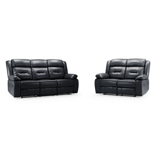 Novie Recliner Sofa Set – Black 3+2 Seater | Matching Leather-Look Reclining Suite