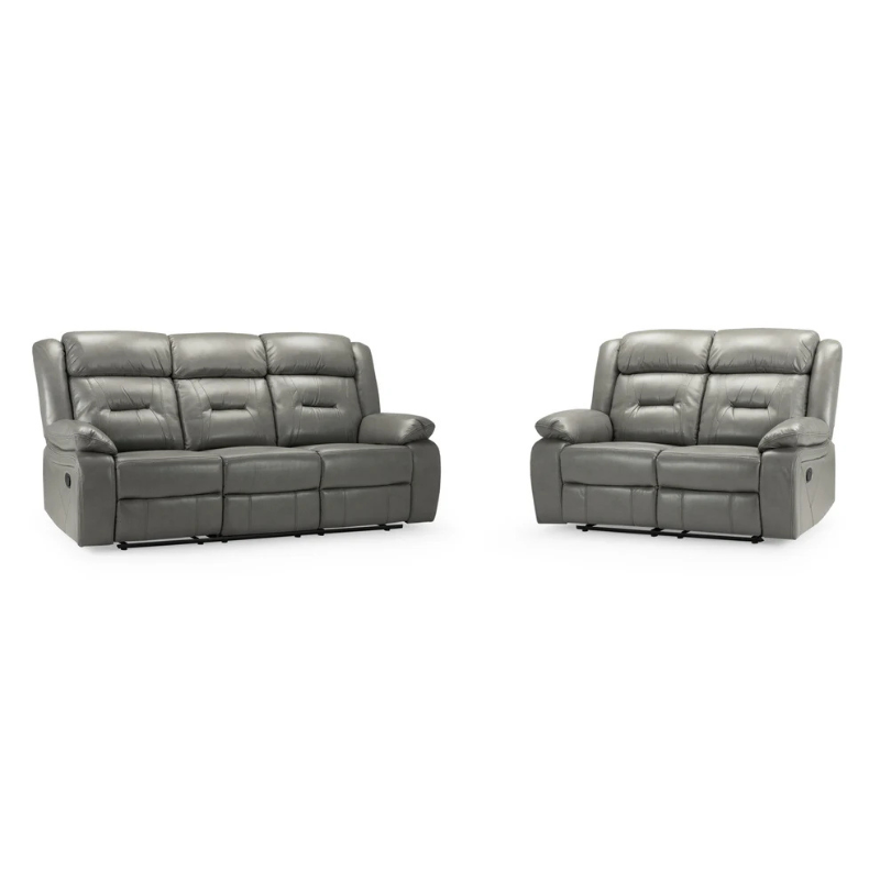 Novie Recliner Sofa Set – Grey 3+2 Seater | Matching Fabric Reclining Suite for Modern Living