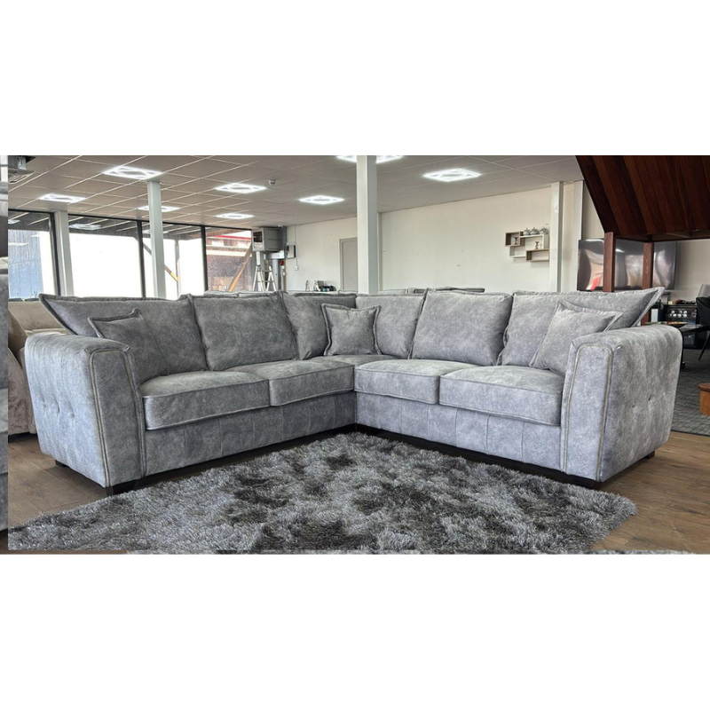 Serena Large Corner Sofa – Grey | Spacious L-Shaped Fabric Sofa for Modern Homes