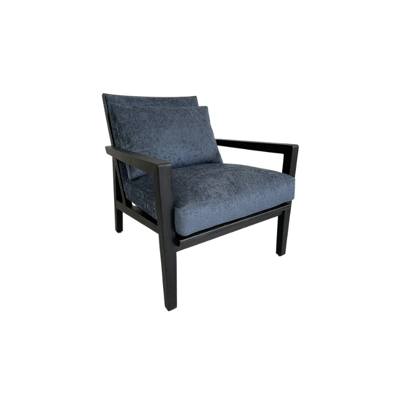 Mischa Armchair – Midnight Blue | Retro Velvet Accent Chair with Wenge Wood Frame
