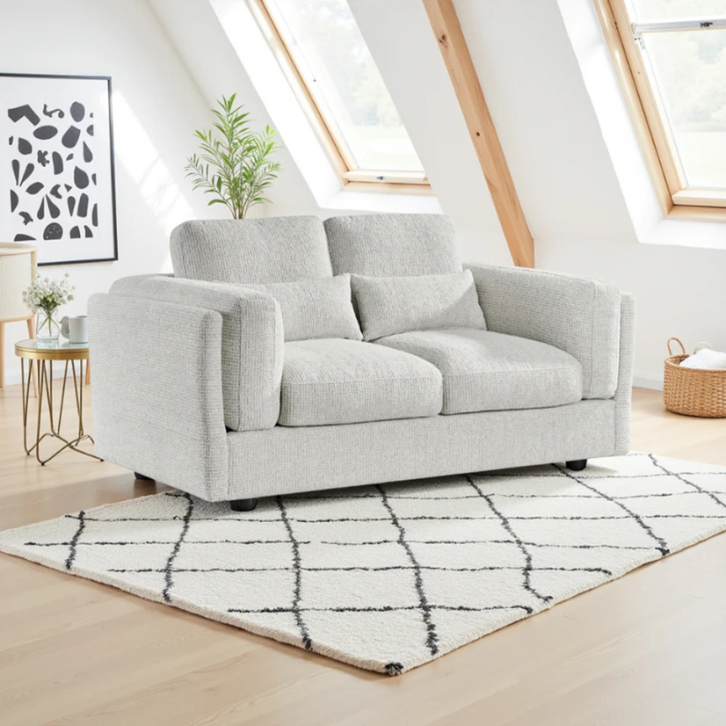 Bari Beige 2 Seater Sofa | Modern Compact Upholstered Living Room Sofa