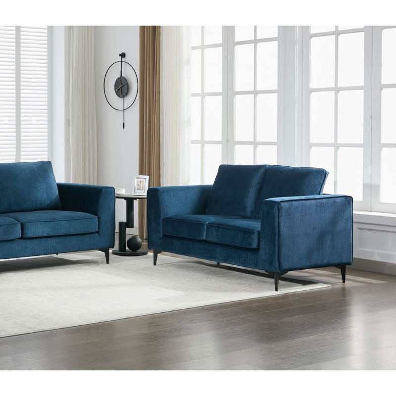 Carmen Ocean Blue 2 Seater Sofa | Compact Modern Fabric Sofa