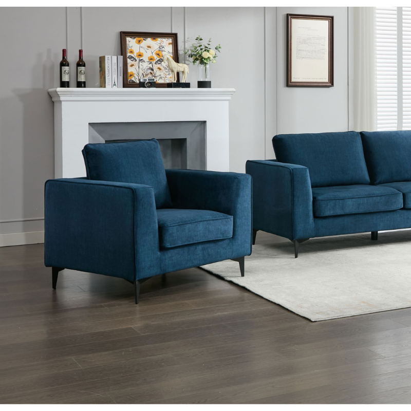 Carmen Ocean Blue Fabric Armchair | Modern Accent Chair