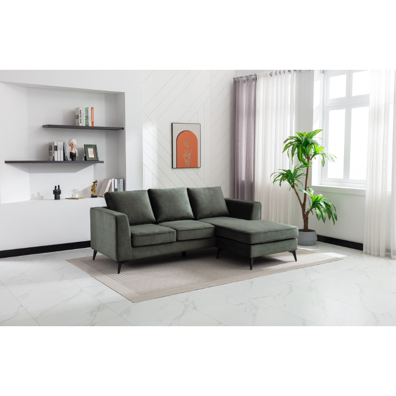 Carmen Moss Green Chaise Sofa | Modern Fabric Corner Sofa