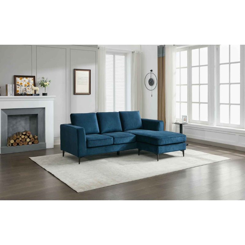 Carmen Ocean Blue Chaise Sofa | Modern Fabric Corner Sofa