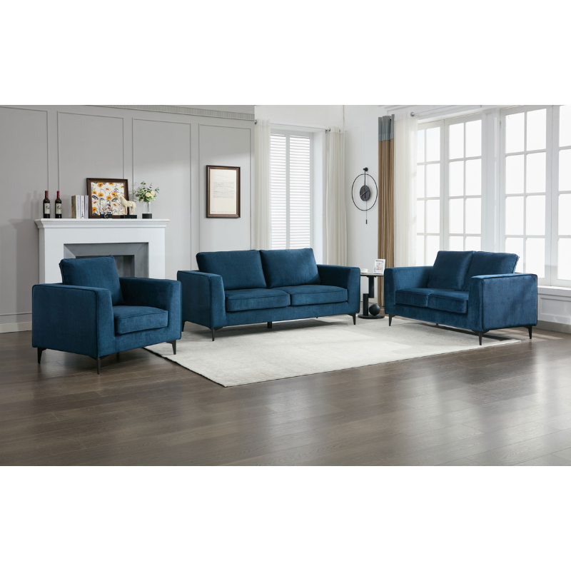 Carmen Ocean Blue Lifestyle Sofa Set | 3+2+1 Fabric Suite