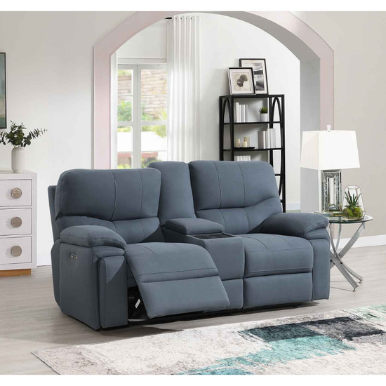 Quantum Midnight Grey 2 Seater Sofa with Console & i-Table | Modern Fabric Recliner