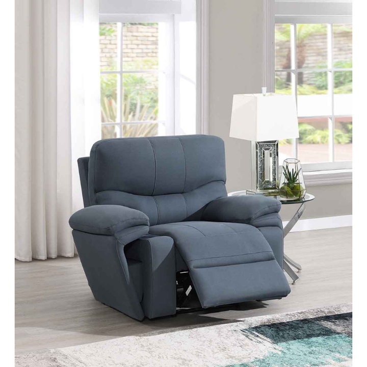 Quantum Midnight Grey Armchair with i-Table in Arm | Modern Fabric Recliner