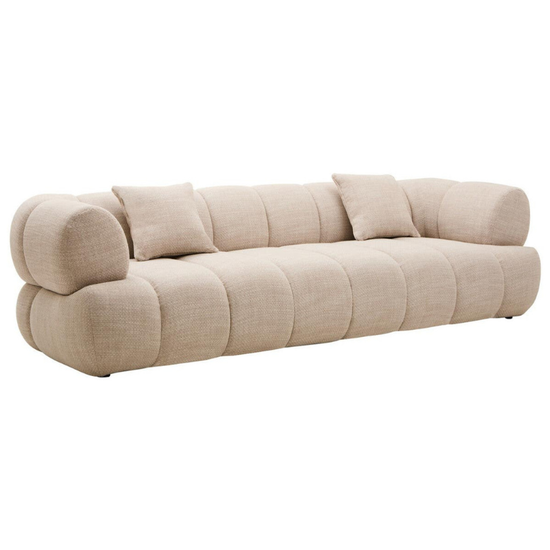 Ordona Cream Linen 3 Seater Curved Sofa – Contemporary Elegance & Comfort | Luxe Living Furniture