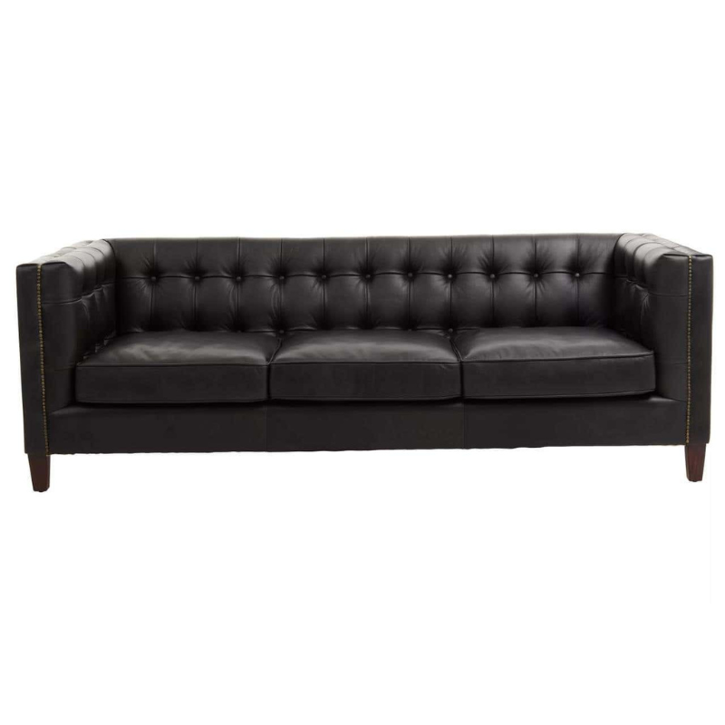 King Three Seater Antique Ebony Leather Sofa – Vintage Charm & Modern Comfort | Luxe Living Furniture