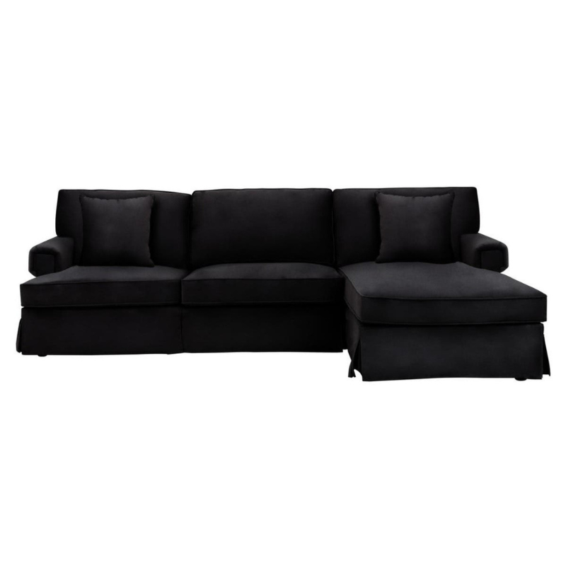 Ralph Three Seat Black Velvet Right Chaise Sofa – Modern Luxury & Elegant Comfort | Luxe Living Furniture