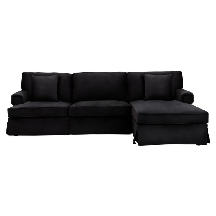 Ralph Three Seat Black Velvet Right Chaise Sofa – Modern Luxury & Elegant Comfort | Luxe Living Furniture