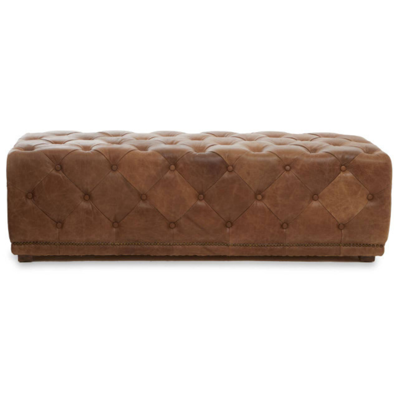 Hoxton Tufted Leather Rectangle Ottoman – Luxury Tufted Leather Bench