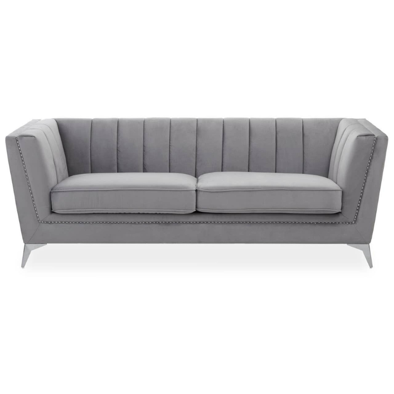 Hansa 3 Seat Grey Velvet Sofa – Luxury Modern Velvet Couch
