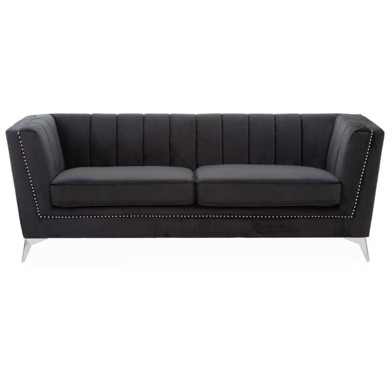 Hansa 3 Seat Black Velvet Sofa – Luxury Modern Velvet Couch