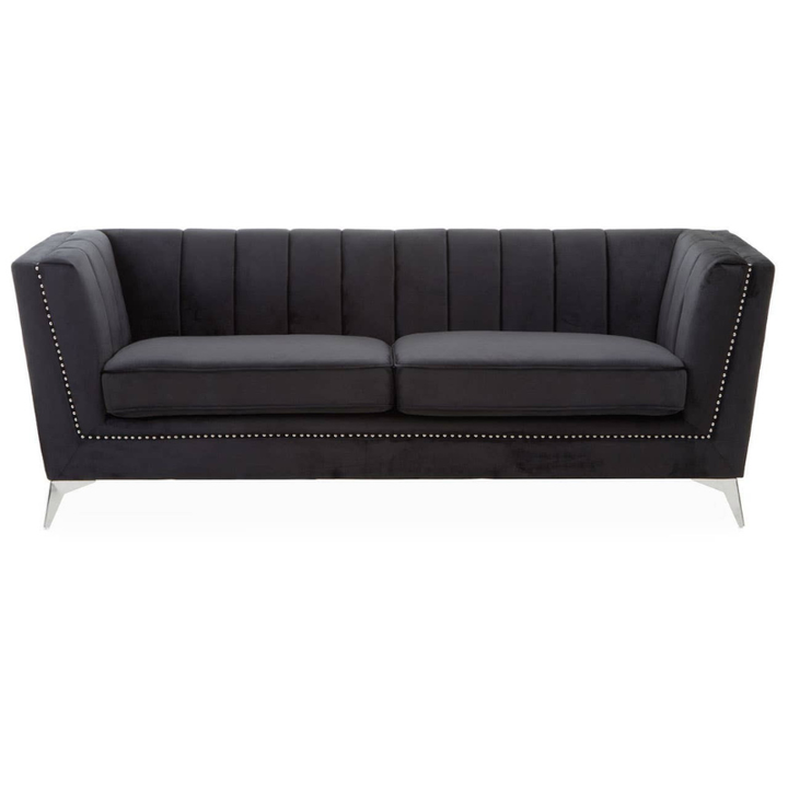 Hansa 3 Seat Black Velvet Sofa – Luxury Modern Velvet Couch
