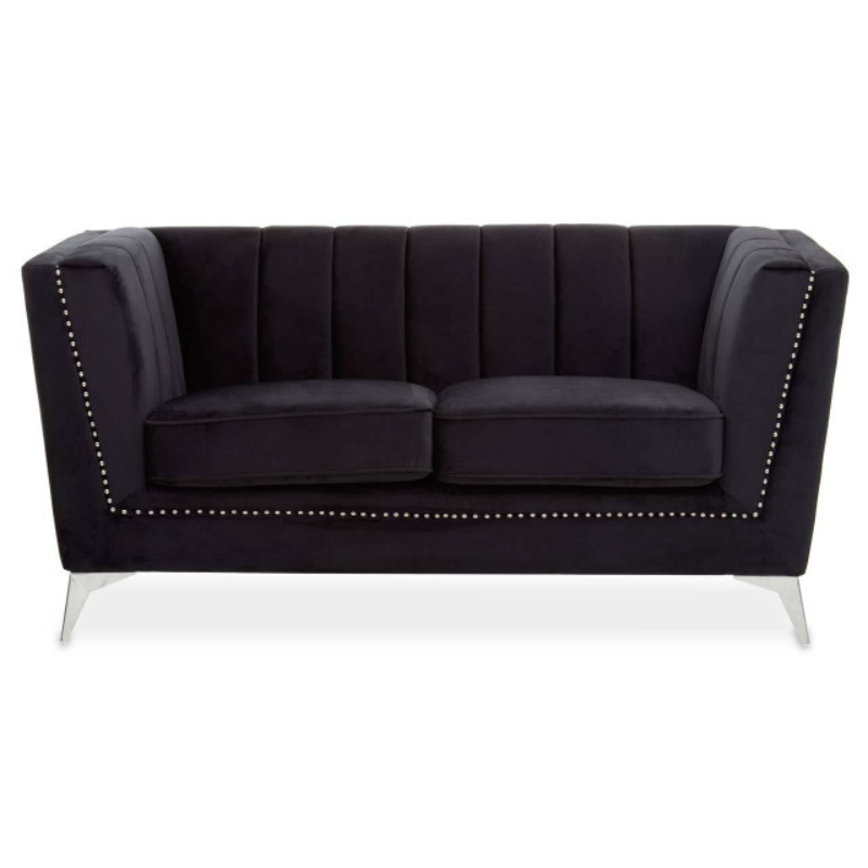 Hansa 2 Seat Black Velvet Sofa – Luxury Modern Velvet Loveseat