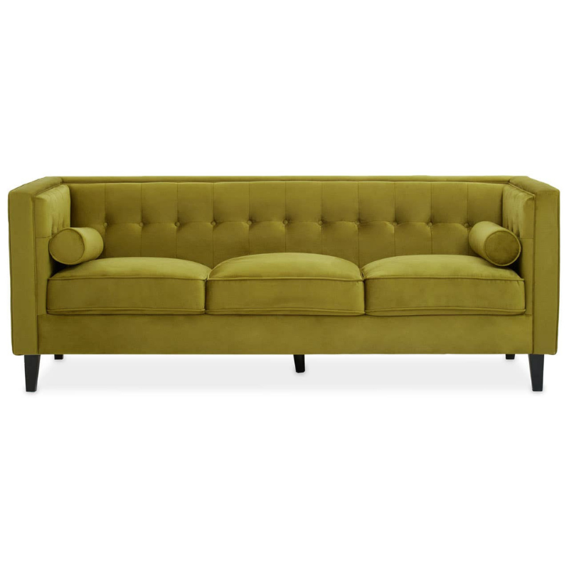 Helia 3 Seat Olive Velvet Sofa – Luxury Modern Velvet Couch
