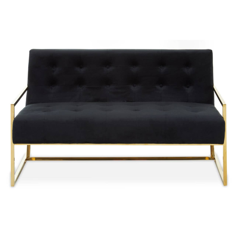 Azalea Two Seat Black Velvet Sofa – Luxury Modern Velvet Loveseat