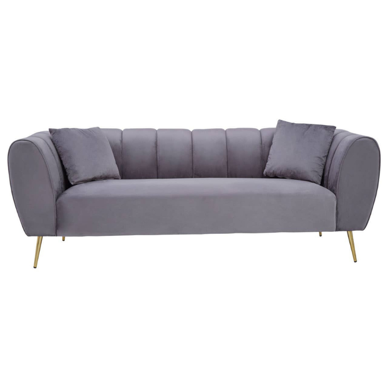 Florine Three Seater Grey Velvet Sofa – Modern Comfort & Elegant Design