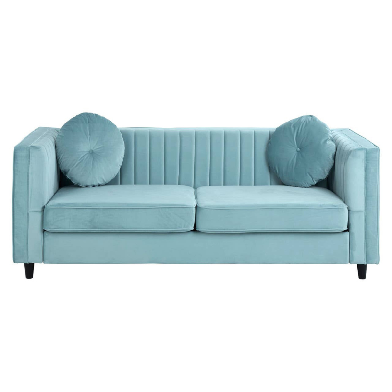 Farah Three Seater Pastel Green Velvet Sofa – Modern Elegance & Luxurious Comfort
