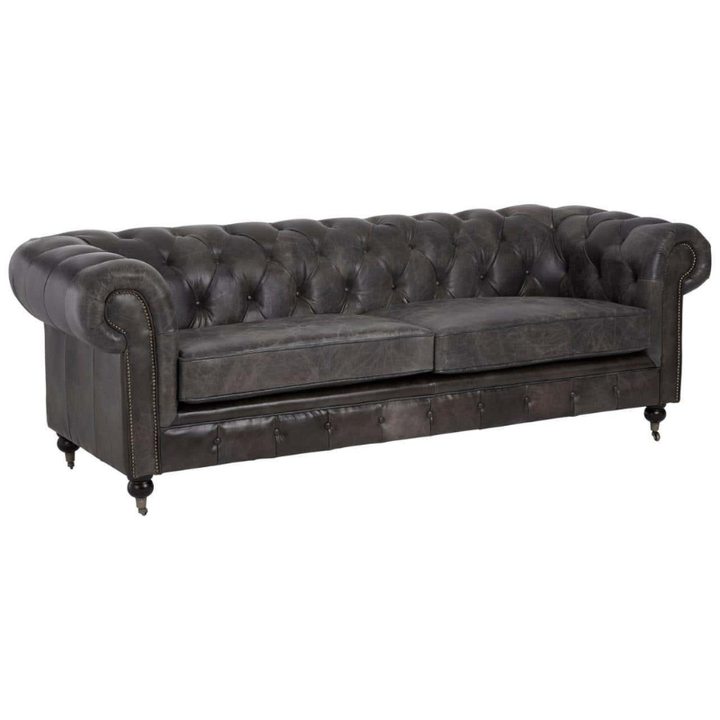 Victor Dark Grey Leather Chesterfield Sofa – Classic Luxury & Timeless Style