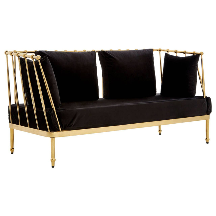 Novo 2 Seat Gold Finish Tapered Arms Sofa – Chic Style & Comfortable Seating