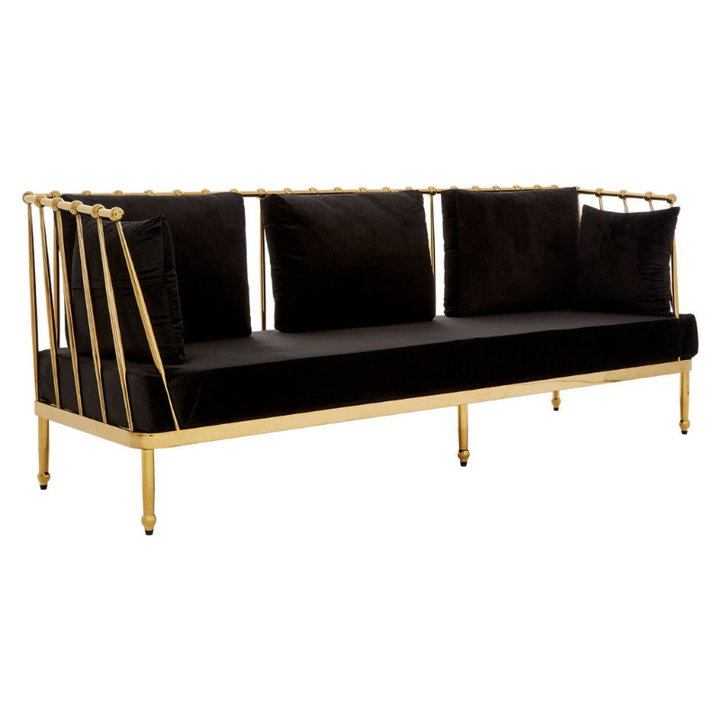 Novo 3 Seat Gold Finish Tapered Arms Sofa – Luxurious Style & Comfortable Design