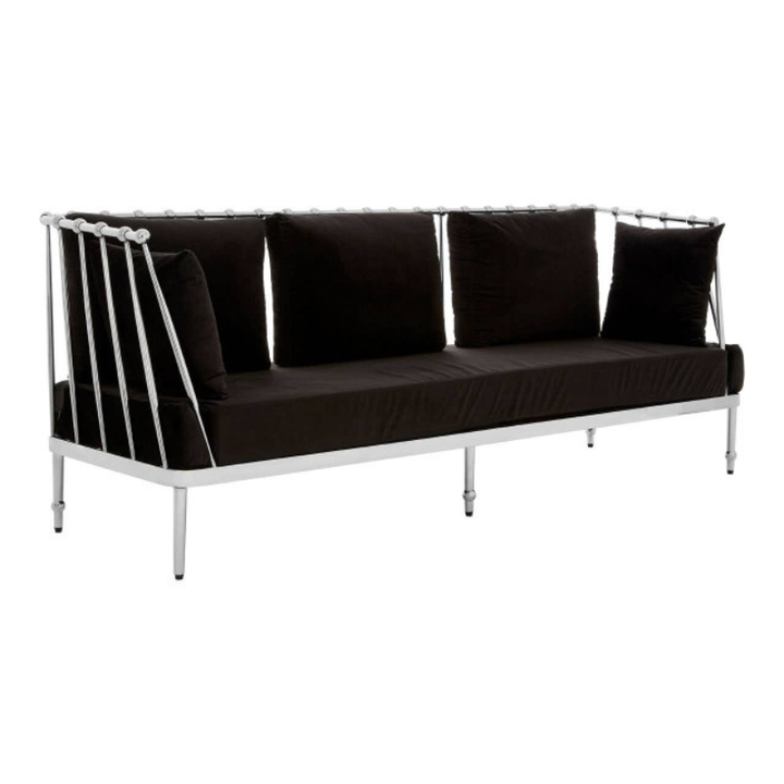 Novo 3 Seat Silver Finish Tapered Arms Sofa – Stylish Comfort & Modern Glam