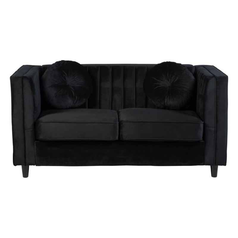 Farah 2 Seat Black Velvet Sofa – Modern Glamour & Cozy Comfort