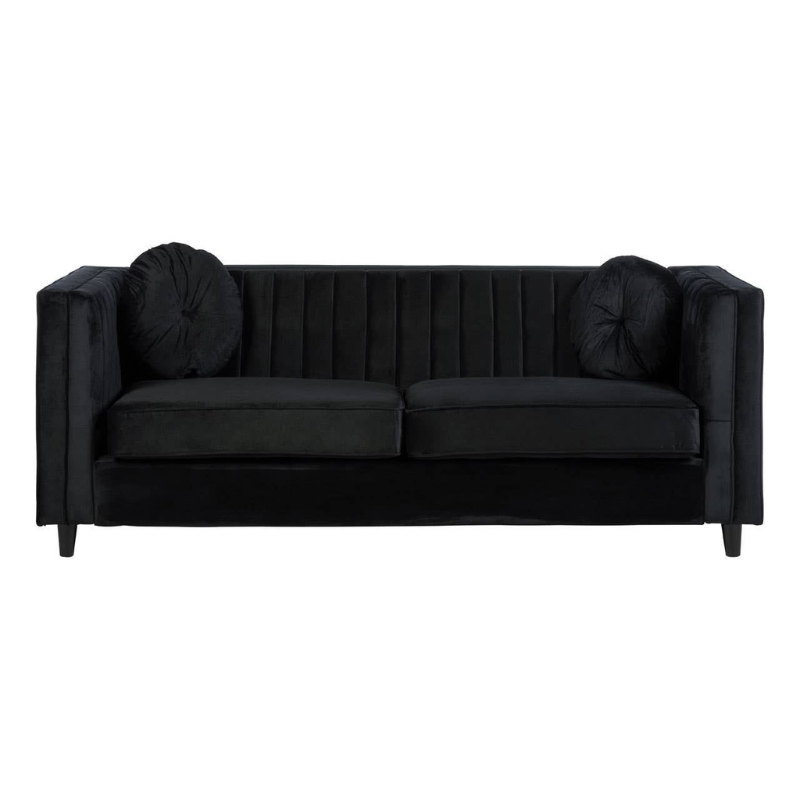 Farah 3 Seat Black Velvet Sofa – Luxurious Style & Modern Comfort