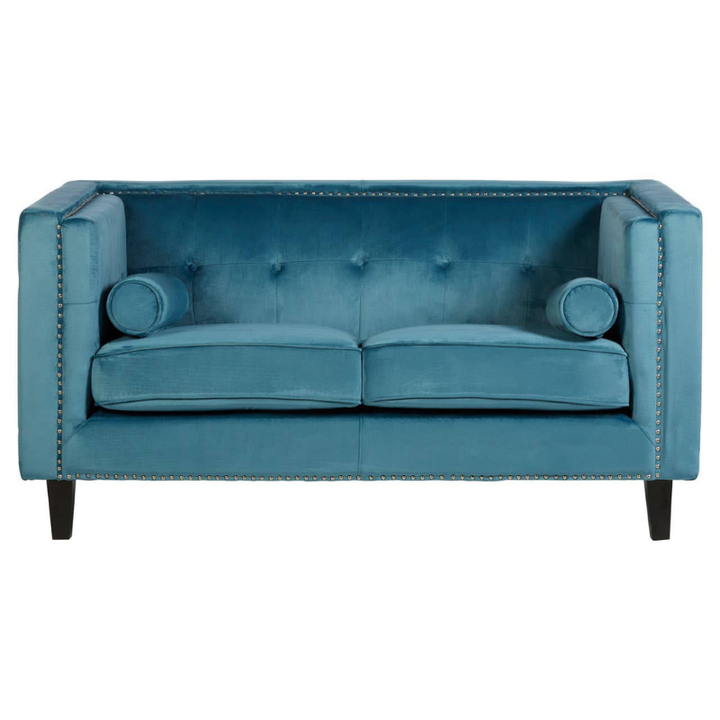 Felisa 2 Seat Teal Blue Velvet Sofa – Chic Style & Plush Comfort